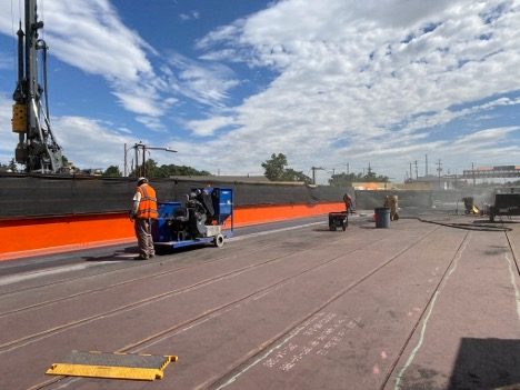 central-70-bnsf-bridge-deck-crew Bridge deck waterproofing on a BNSF railroad bridge, Central 70 Project, Denver